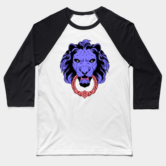 Blue with pink lion head Baseball T-Shirt by Pulseender